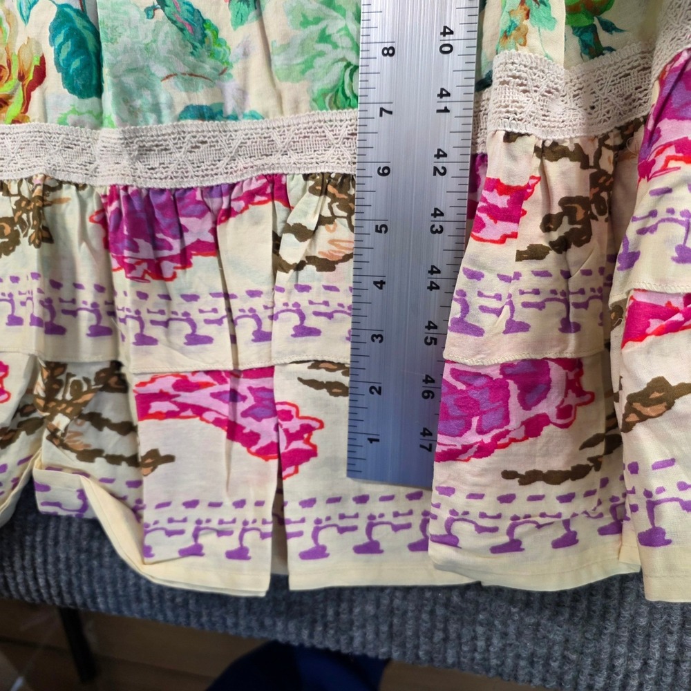 POL Floral Print Tiered Maxi Dress Lace Trim Smocked Waist Boho Sleeveless Large - Picture 3 of 6